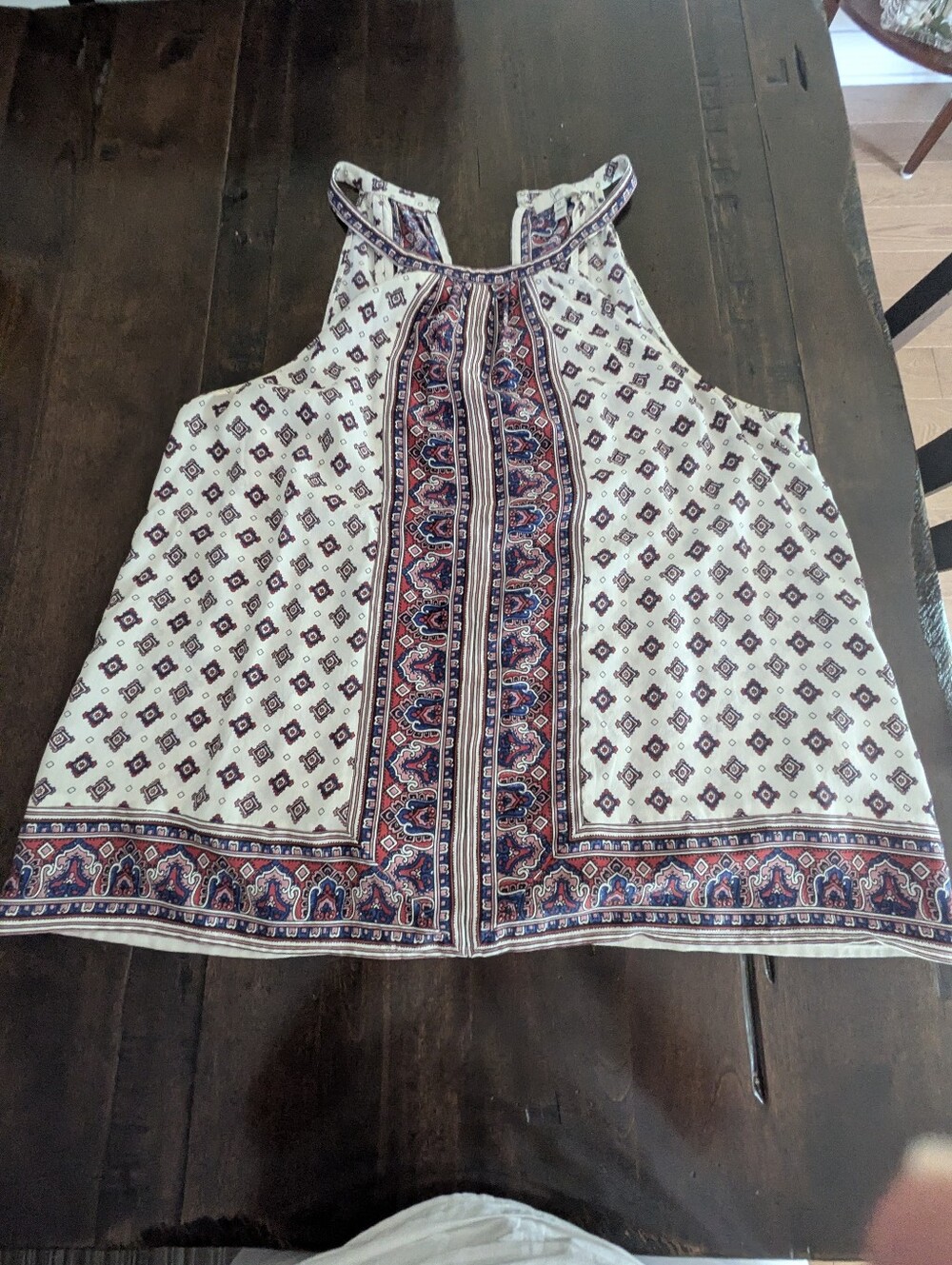 Joie Cream Halter Camisole with Navy & Burgundy Border Print